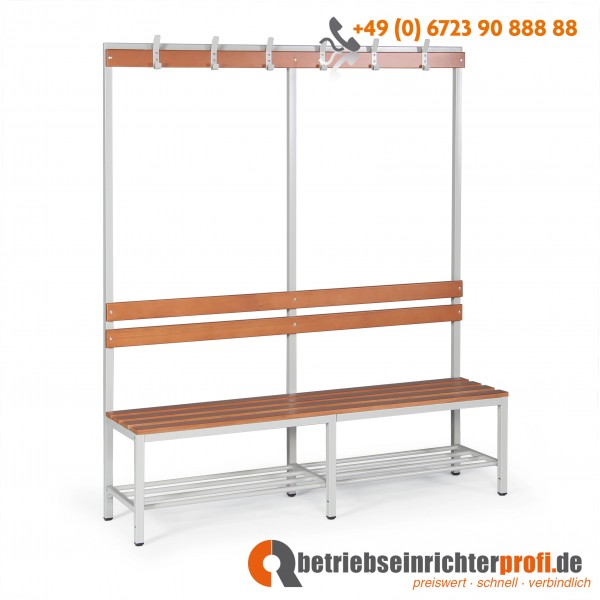 Taurotrade Einseitige Garderobensitzbank 1600 mm lang mit 6 Haken und Schuhrost