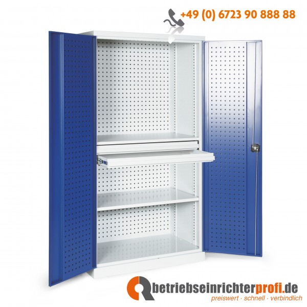 Taurotrade Komplettangebot Lochplattenschrank mit 2 Schubladen, 1 Boden und 1 Arbeitsplatte, 1960 x 1000 x 600 mm