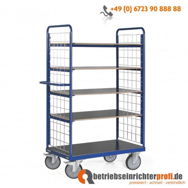 Tauroflex Etagenwagen mit 5 Ladeflächen 1200 × 800 mm, Traglast 600 kg, Stirnwände mit Gitter, Gesamthöhe 1800 mm