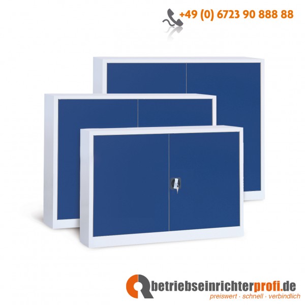 Taurotrade Beistellschrank mit 2 Böden und Türen in RAL 5010, Traglast 50 kg, 1000 x 925 x 420 mm