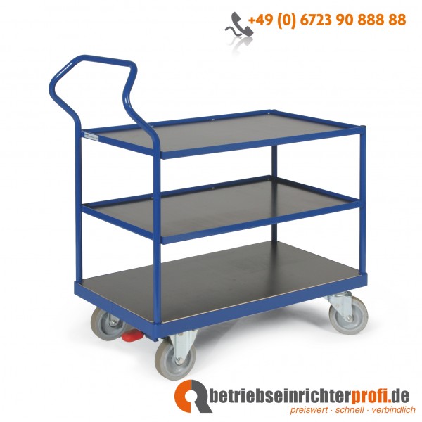 Ergotruck ergonomischer Tischwagen mit 3 Ladeflächen 1200 × 800 mm, oben mit Bordleiste, Traglast 500 kg