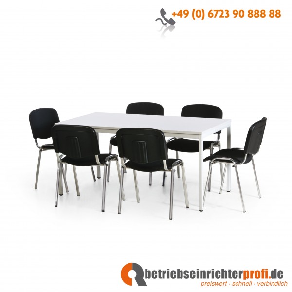 Taurotrade Tisch-Stuhl-Kombination, 1 Allzwecktisch 1600 x 800 mm mit 6 stapelbaren Konferenzstühlen (Stuhlgestelle verchromt)