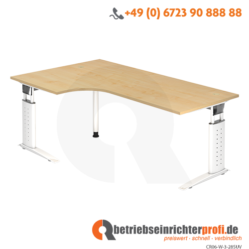 Winkeltisch C-Fuß 200x120cm 90°Ahorn/Weiß