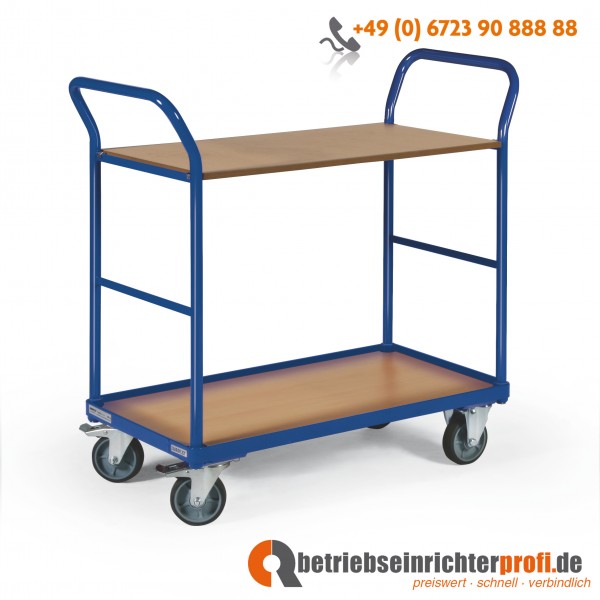 Tauroflex Etagenwagen basic mit 2 Ladeflächen 850 × 500 mm, Traglast 250 kg, Bordkante