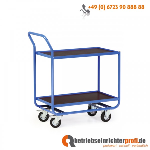 Rotauro Stahlrohr-Tischwagen mit Bordleisten aus Winkelstahl (15 mm hoch) und 2 Ladeflächen 800 × 500 mm, Traglast 300 kg