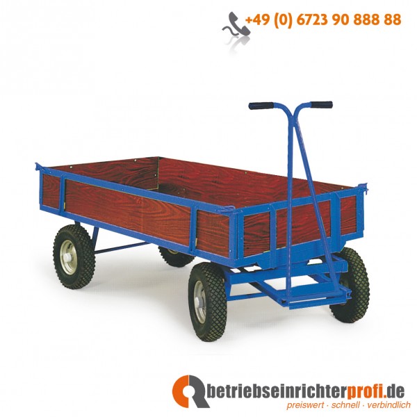 Rotauro Handpritschen-Wagen, Ladefläche 1600 × 900 mm, mit Bordwänden, Traglast 1000 kg, Luftbereifung