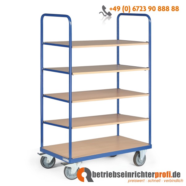 Tauroflex Etagenwagen basic mit 5 Ladeflächen 1200 × 800 mm einhängbar, ohne Bordkante, Traglast 500 kg, Gesamthöhe 1760 mm