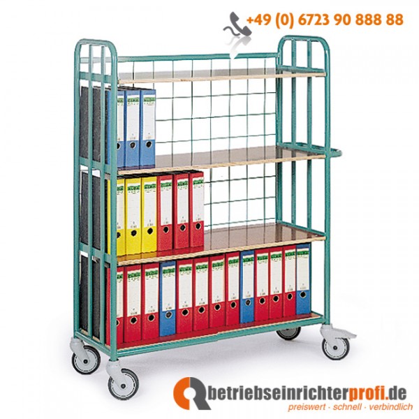 Rotauro Stahlrohr-Etagenwagen mit 4 Ladeflächen 1000 x 400 mm, Traglast 200 kg, dreiseitige Verkleidung