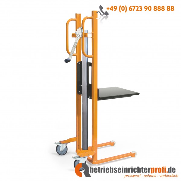 Taurolifter Materialheber mit Plattform 500 x 460 mm, Hubhöhe 1205 mm, Traglast 150 kg, mit TPE-Bereifung