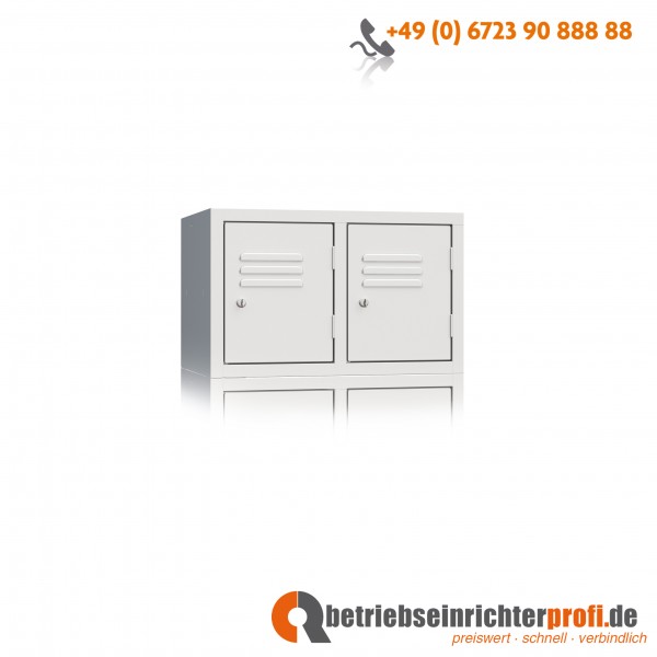 Aufsatzschrank Classico mit 2 Abteilen je 300 mm breit, Türen in RAL7035, lichtgrau