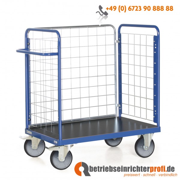 Tauroflex Paketwagen mit 3 Gitterwänden, Ladefläche 1000 × 700 mm, Traglast 600 kg, Gesamthöhe 1200 mm