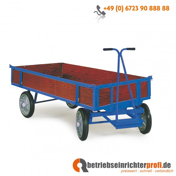 Rotauro Handpritschen-Wagen, Ladefläche 2500 × 1250 mm, mit Bordwänden, Traglast 1250 kg, Vollgummibereifung