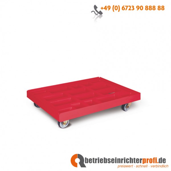 Taurotrade Transportroller aus HDPE für Transportkasten, 810 × 610 mm, Traglast 300 kg, Feuerrot