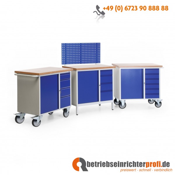 Taurotec Kompakt-Werkbank Komplettangebot, 1 stationäre + 2 fahrbare Werkbänke