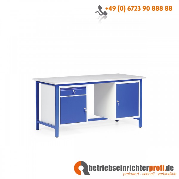 Taurotec Arbeitstisch mit 2 Schränken, 1 Schublade und Spanplatte mit Melaninharz-Beschichtung, Traglast 750 kg, 16000 × 700 mm