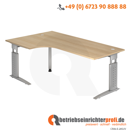 Winkeltisch C-Fuß 200x120cm 90°Eiche/Silber