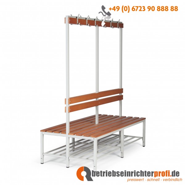 Taurotrade Doppelseitige Garderobensitzbank 1200 mm lang mit 2 x 4 Haken und Schuhrost