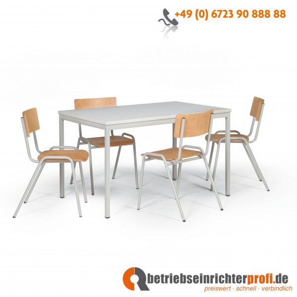 Taurotrade Tisch-Stuhlkombination mit 1 Allzwecktisch 1200 x 800 mm und 4 Stapelstühlen ECO
