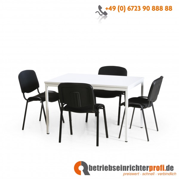 Taurotrade Tisch-Stuhl-Kombination, 1 Allzwecktisch 1200 x 800 mm mit 4 stapelbaren Konferenzstühlen (Stuhlgestelle in Schwarz)