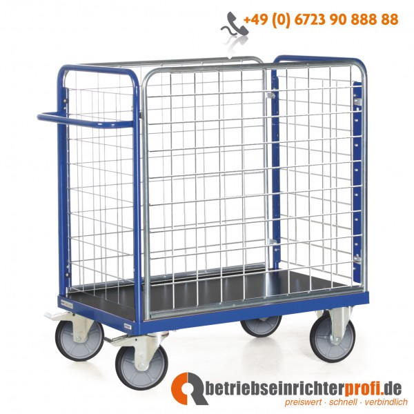 Tauroflex Paketwagen mit 4 Gitterwänden, Ladefläche 850 × 500 mm, Traglast 500 kg, Gesamthöhe 1200 mm