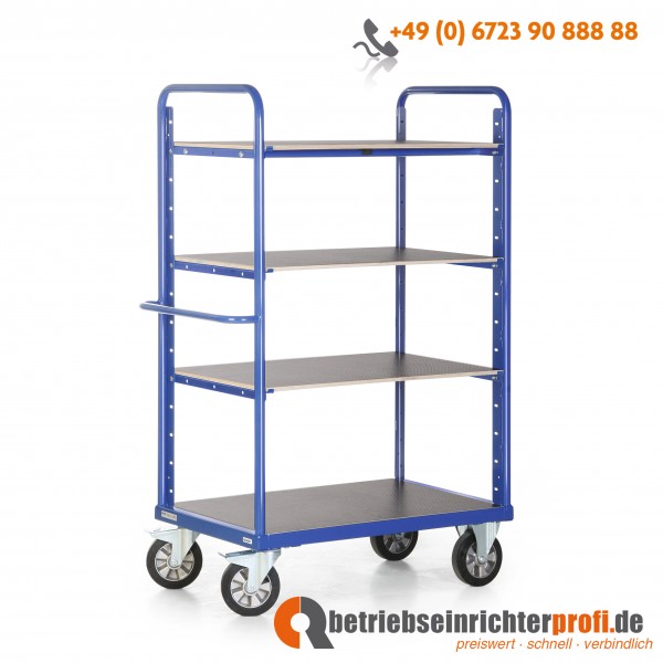 Rotauro Schwerlast-Etagenwagen mit 4 Ladeflächen 1200 × 800 mm, Traglast 1200 kg, Gesamthöhe 1800 mm