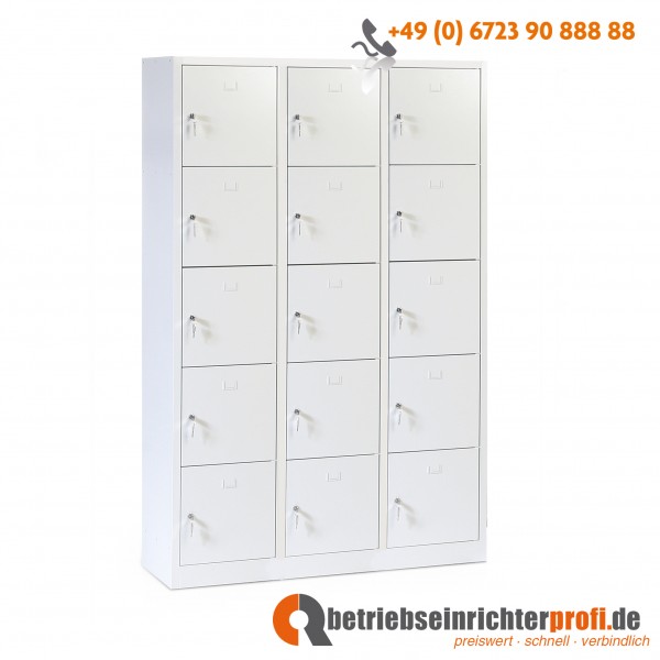 Taurotrade Schließfachschrank mit 15 Fächern 1900 x 1190 x 450 mm, auf Sockel