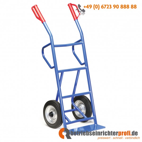 Rotauro Stahlrohr-Sackkarre, Ladefläche 400 x 120 mm, Vollgummireifen, Rollenlager, Traglast 250 kg 