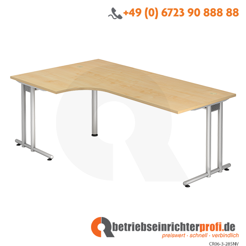 Winkeltisch C-Fuß 200x120cm 90°Ahorn/Silber