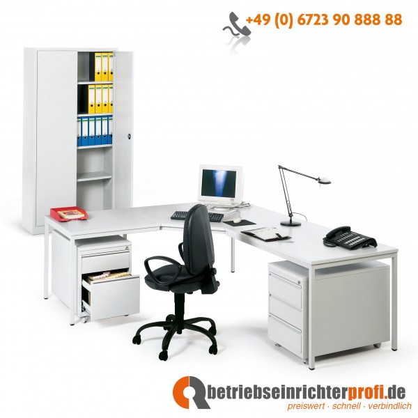 Taurotrade Büro-Einrichtungsset bestehend aus Flügeltürenschrank, Schreibtisch-Winkelkombination, Komfort-Bürostuhl, 2 Rollcontainer