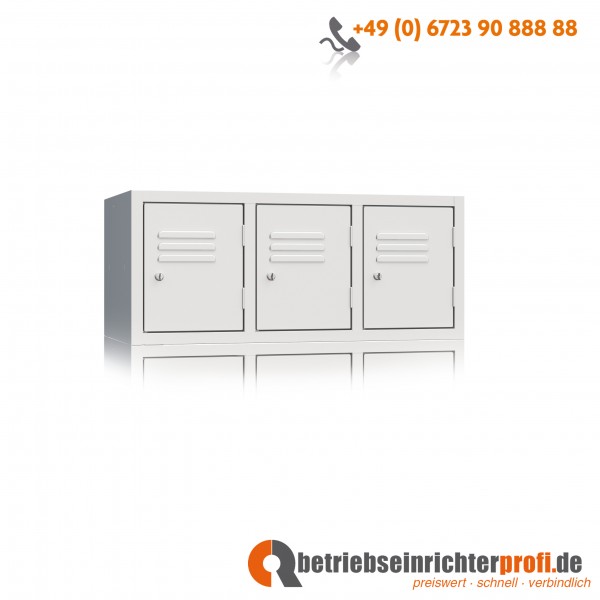 Aufsatzschrank Classico mit 3 Abteilen je 300 mm breit, Türen in RAL7035, lichtgrau