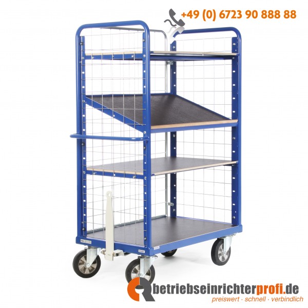 Rotauro Schwerlast-Etagenwagen KOMPLETTANGEBOT mit 3 Ladeflächen 1000 x 700 mm + 1 Längswand, Deichsel, Kupplung, Feststellbremse