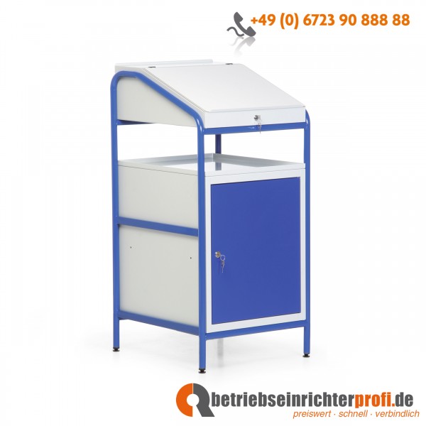 Taurodesk leichtes stationäres Stehpult mit Einbauschrank und Abdeckung mit Blechablage, B 546 H 1150 T 605 mm