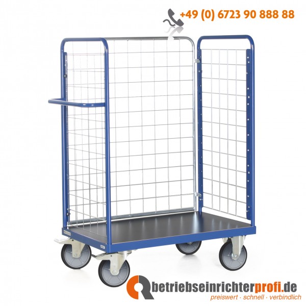 Tauroflex Paketwagen mit 3 Gitterwänden, Ladefläche 1200 × 800 mm, Traglast 600 kg, Gesamthöhe 1500 mm