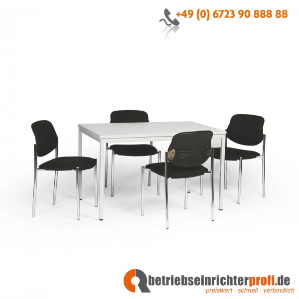 Taurotrade Tisch-Stuhl-Kombination, 1 Allzwecktisch 1200 x 800 mm mit 4 Besucherstühlen Styl (Gestelle verchromt, Bezugstoff in Schwarz)