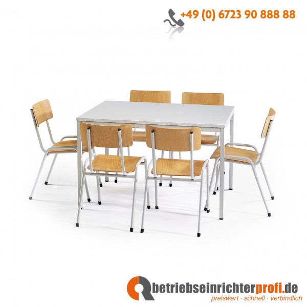 Taurotrade Tisch-Stuhlkombination mit 1 Allzwecktisch 1200 x 800 mm und 6 Stapelstühlen ECO