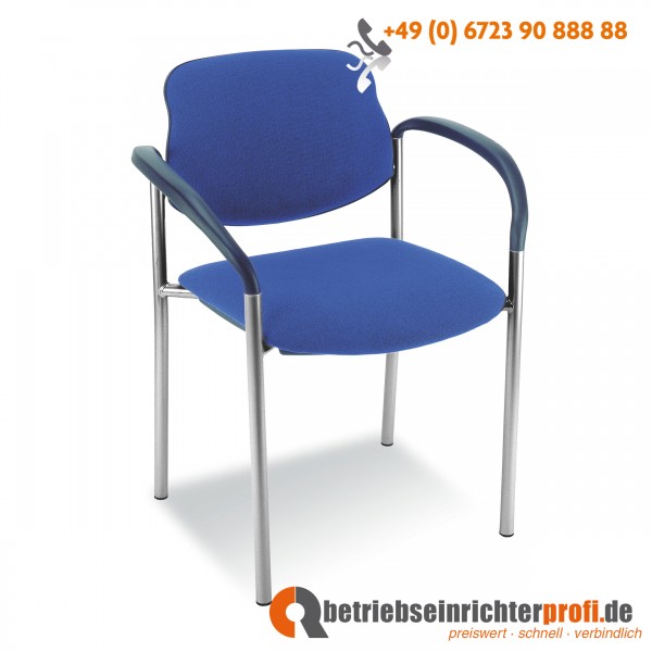 Taurotrade Besucherstuhl Styl mit Armlehnen, Gestell in verchromt, Bezugstoff in Blau, Sitzhöhe 480 mm