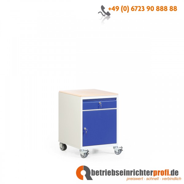 Rotauro Werkstatt-Rollcontainer mit 1 Schrankfach, 1 Schublade und 18 mm Multiplexplatte