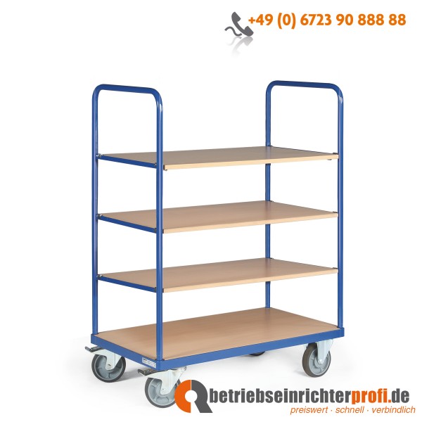 Tauroflex Etagenwagen basic mit 4 Ladeflächen 1200 × 800 mm einhängbar, ohne Bordkante, Traglast 500 kg, Gesamthöhe 1460 mm