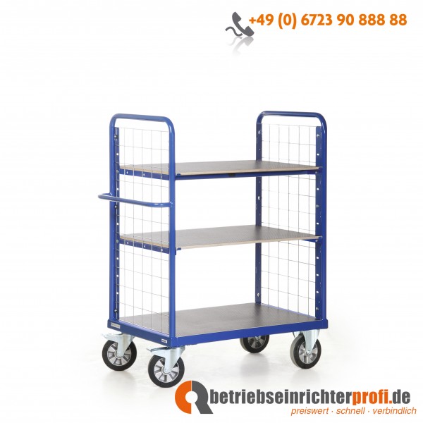 Rotauro Schwerlast-Etagenwagen mit 3 Ladeflächen 1000 × 700 mm, Stirnwände mit Gitter, Traglast 1200 kg