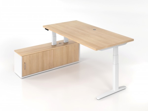 Sitz-Steh-Schreibtisch el.200x100cm Weiß/Gra