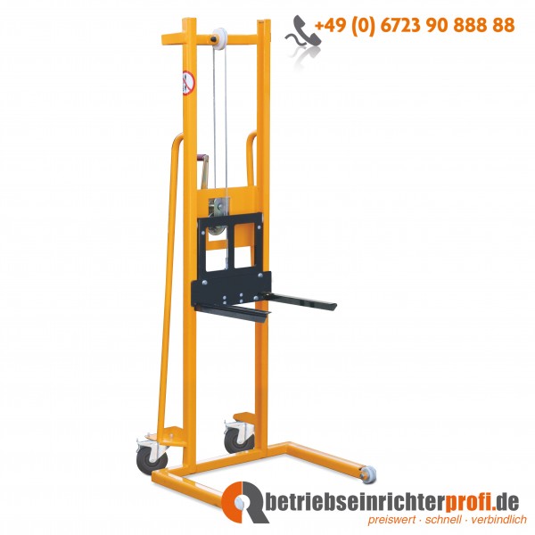 Taurolifter Materiallifter mit Gabelaufnahme 450 x 300 mm, Hubhöhe 1500 mm, Traglast 100 kg, mit Vollgummibereifung