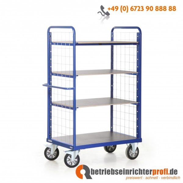 Rotauro Schwerlast-Etagenwagen mit 4 Ladeflächen 1000 × 700 mm, Stirnwände mit Gitter, Traglast 1200 kg