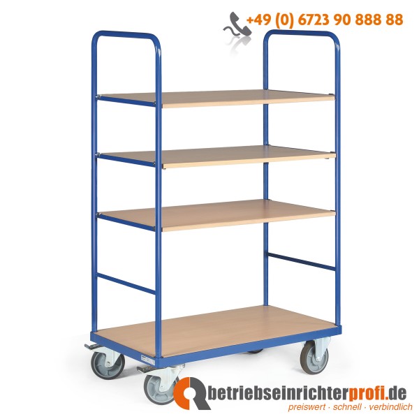 Tauroflex Etagenwagen basic mit 4 Ladeflächen 1000 × 600 mm einhängbar, ohne Bordkante, Traglast 500 kg, Gesamthöhe 1760 mm