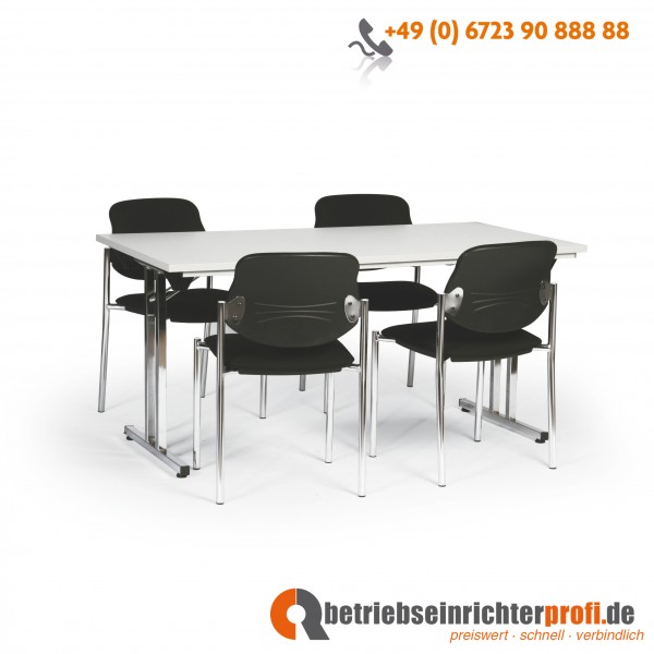 Taurotrade Tisch-Stuhl-Kombination, 1 Klapptisch 1200 x 800 mm (Gestell verchromt) mit 4 Besucherstühlen Styl (Gestelle verchromt, Bezugstoff in Schwarz)