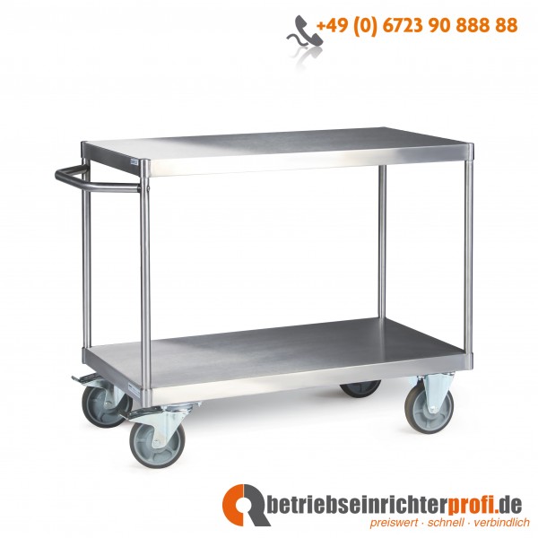 Tauroflex Tischwagen aus Edelstahl mit 2 Ladeflächen 1200 x 800 mm, Traglast 600 kg