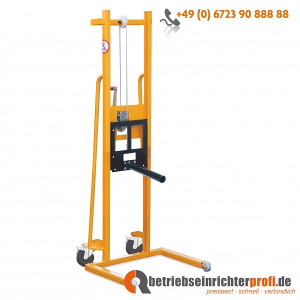 Taurolifter Materiallifter mit Aufnahmedorn L 600 mm ø 48mm, Hubhöhe 1500 mm, Traglast 100 kg, mit Vollgummibereifung