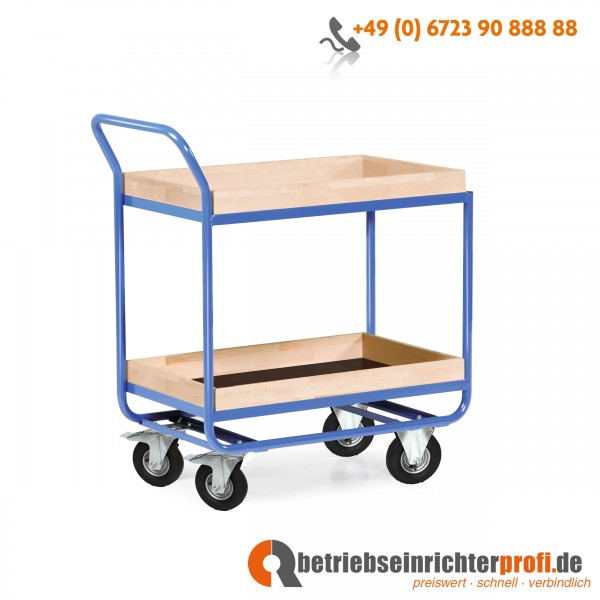Rotauro Stahlrohr-Tischwagen, mit Bordleisten aus Buchenleimholz (75 mm hoch) und 2 Ladeflächen 800 × 500 mm, Traglast 300 kg