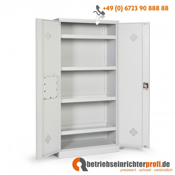 Taurotrade Umweltschrank zweitürig H 1950 B 920 mit 4 Wannenböden 50 mm hoch, Türen in LIchtgrau