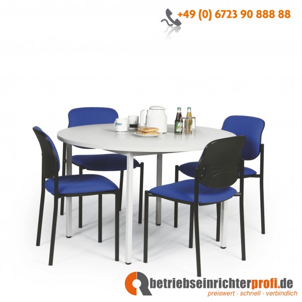 Taurotrade Tisch-Stuhl-Kombination, 1 runder Allzwecktisch ø 1000 mm mit 4 Besucherstühlen Styl (Gestelle in Schwarz, Bezugstoff in Blau)