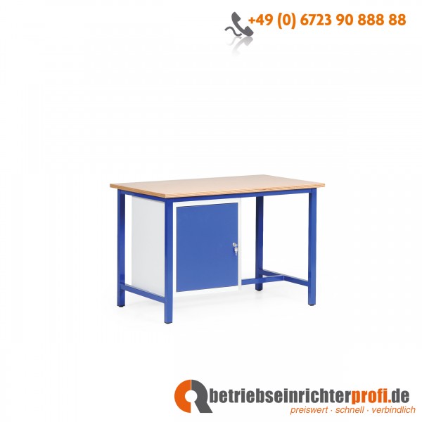 Taurotec Arbeitstisch mit 1 Schrank und Tischplatte aus Multiplexholz, Traglast 750 kg, 1200 × 700 mm